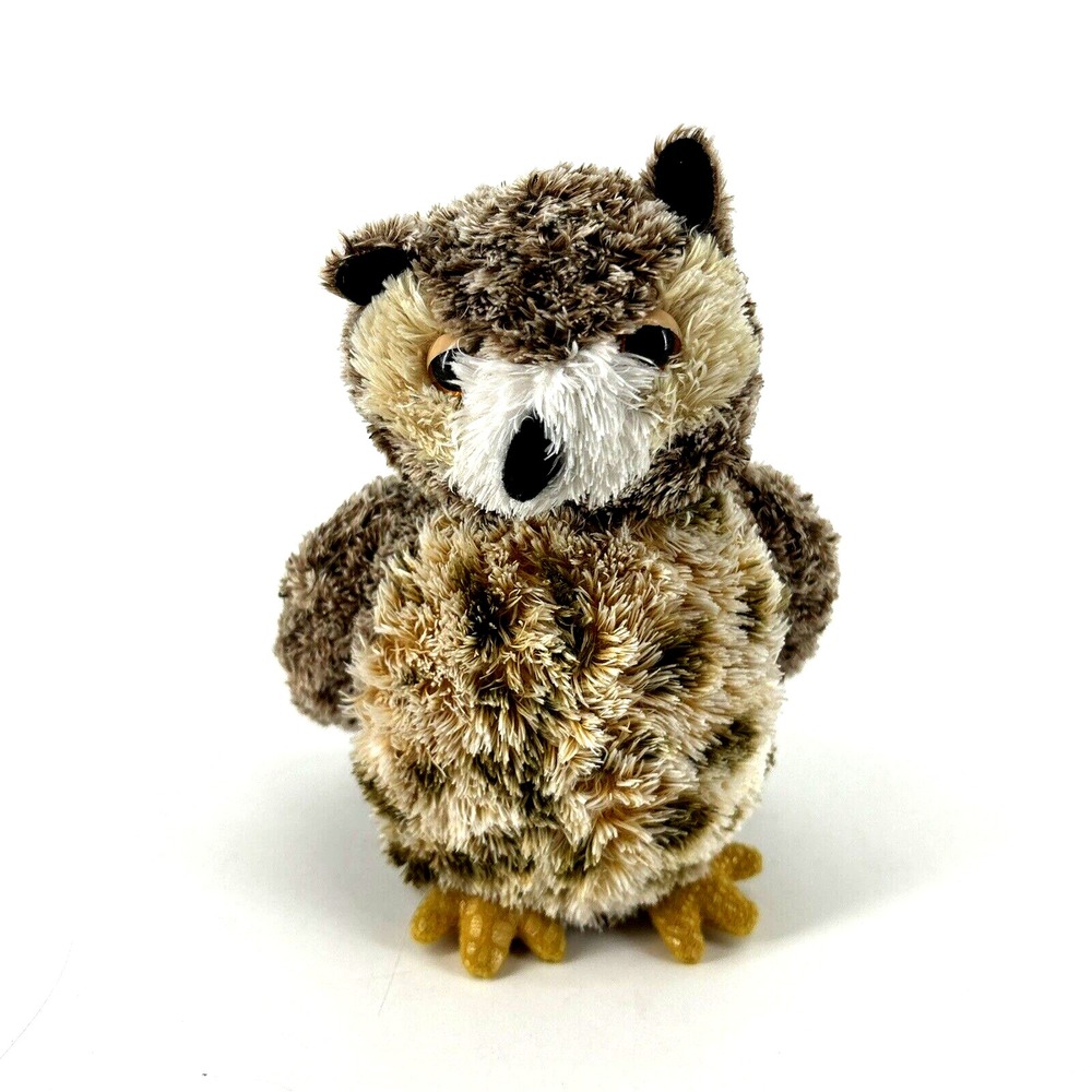 Aurora‎ Great Horned 7" Owl Plush Stuffed Animal Soft Realistic Bird Toy Brown